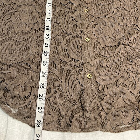 Chico's Burnout Lace Mesh Shirt Blouse Brown Sheer Floral Button Front Top Large - Picture 5 of 5